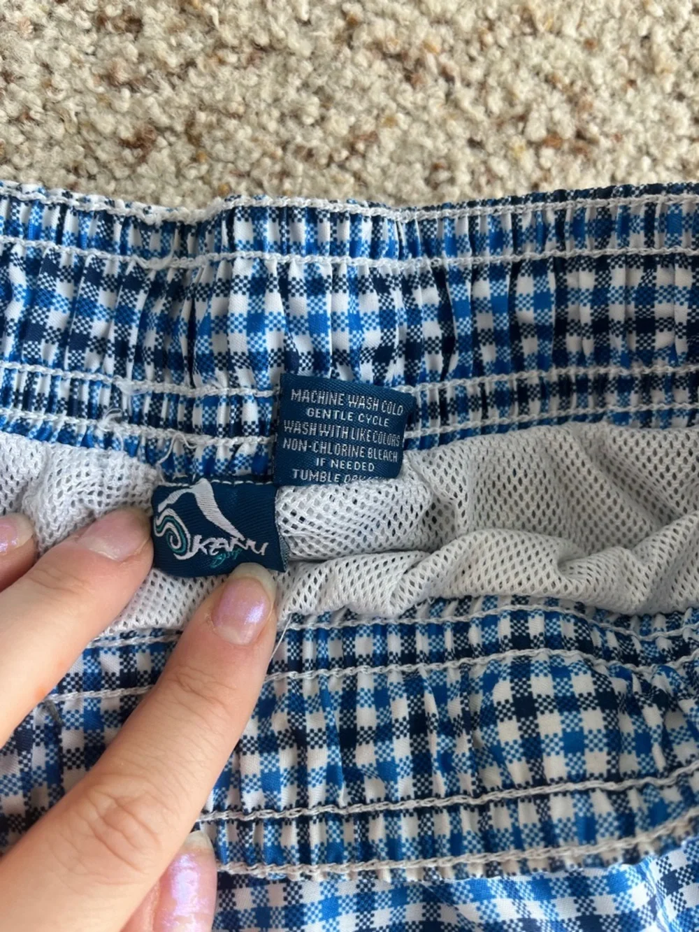 Kanu Surf Blue and White Gingham Swim Trunks